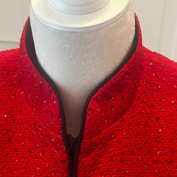 Vintage Jessica Howard Red Glitter Zip Jacket, Stand Collar, Sz 10 - Picture 3 of 15